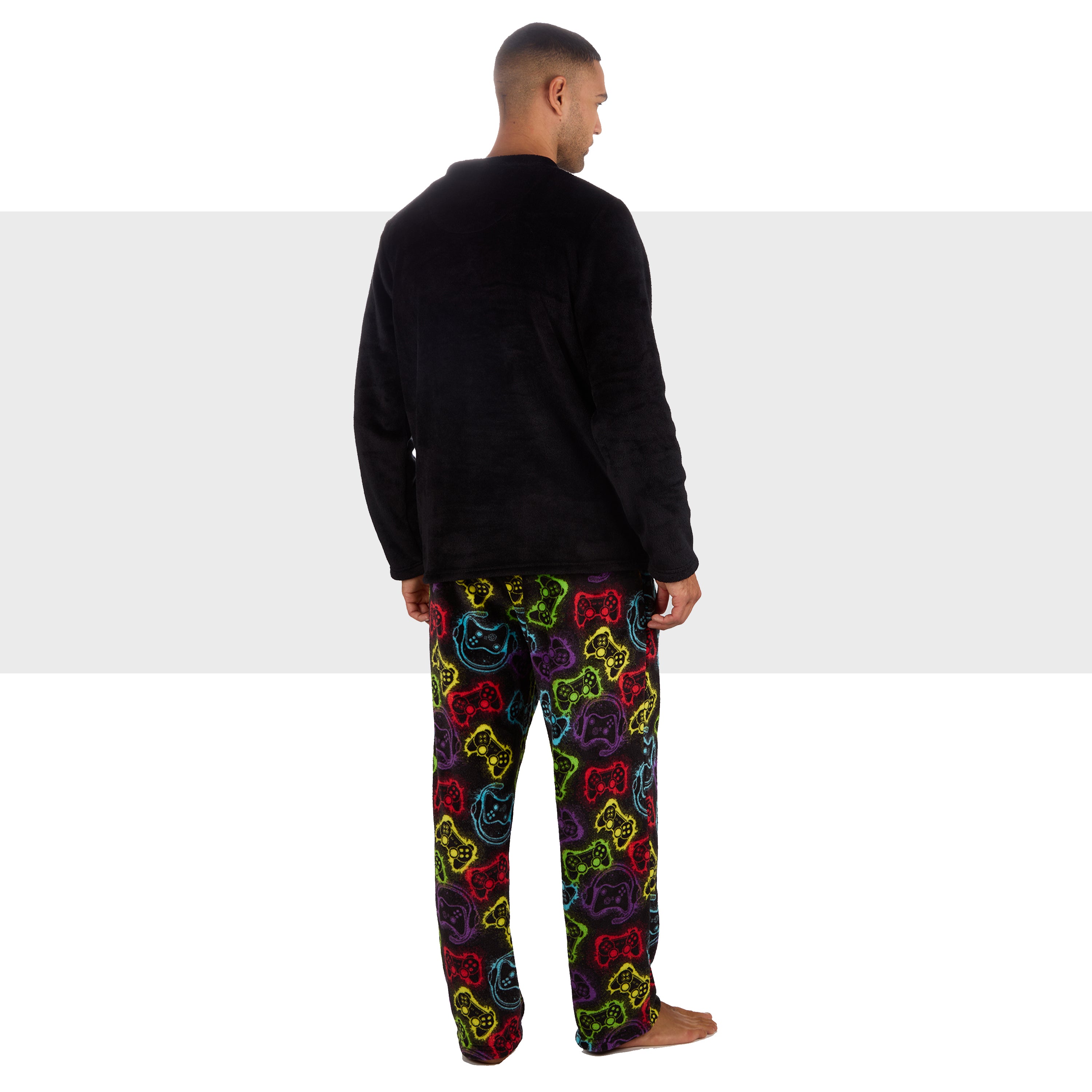 Mens Plush Fleece Lounge Set Gaming Pyjama Set Gamer Top and Bottoms PJ's S-XXL