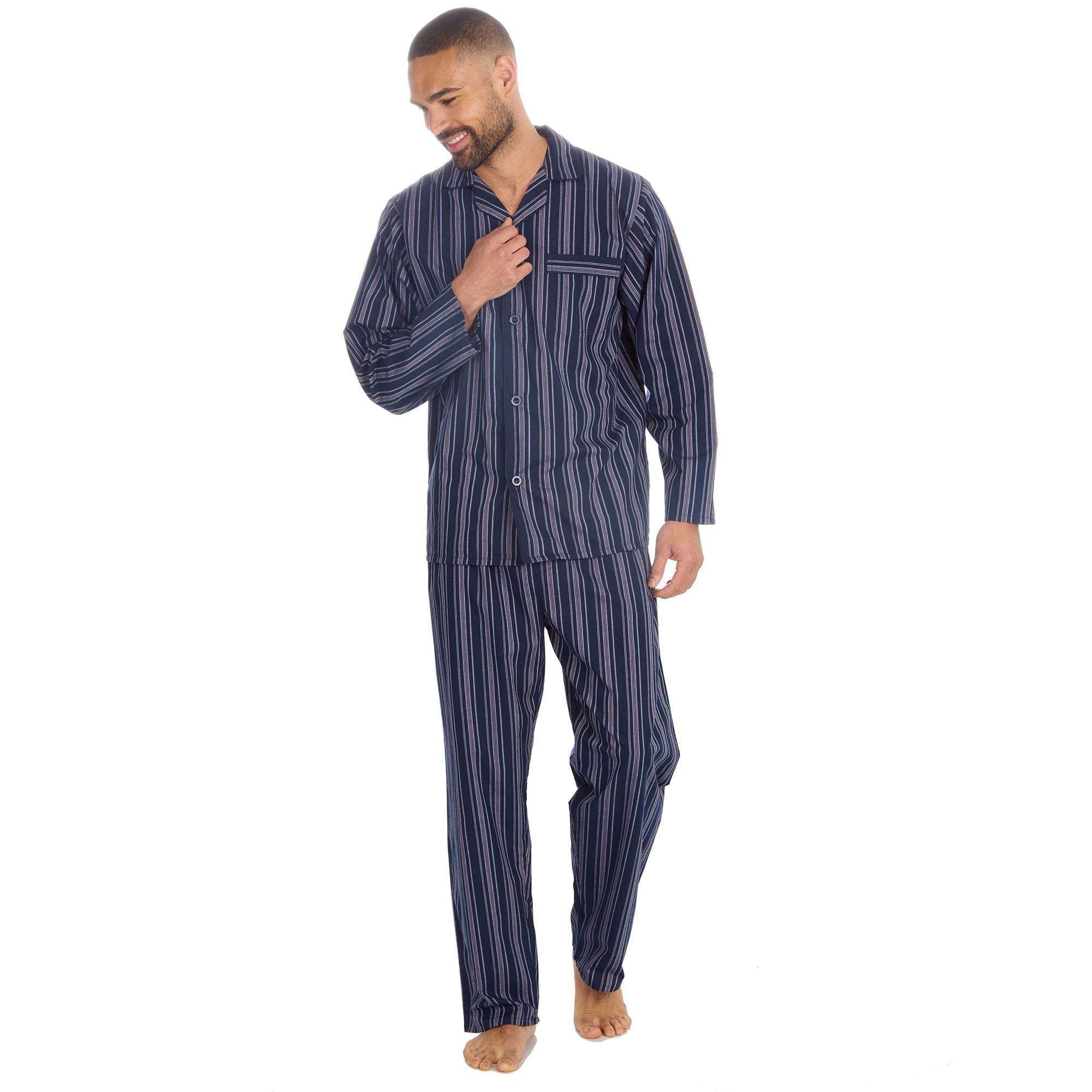 Mens 2-Piece Lounge Set Long Sleeved Shirt Long Pants Set Flannel PJs Loungewear